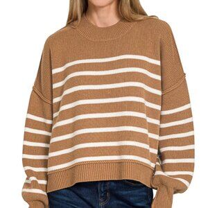 ✨NWT Zenana Exposed Seam Striped Oversized Sweater